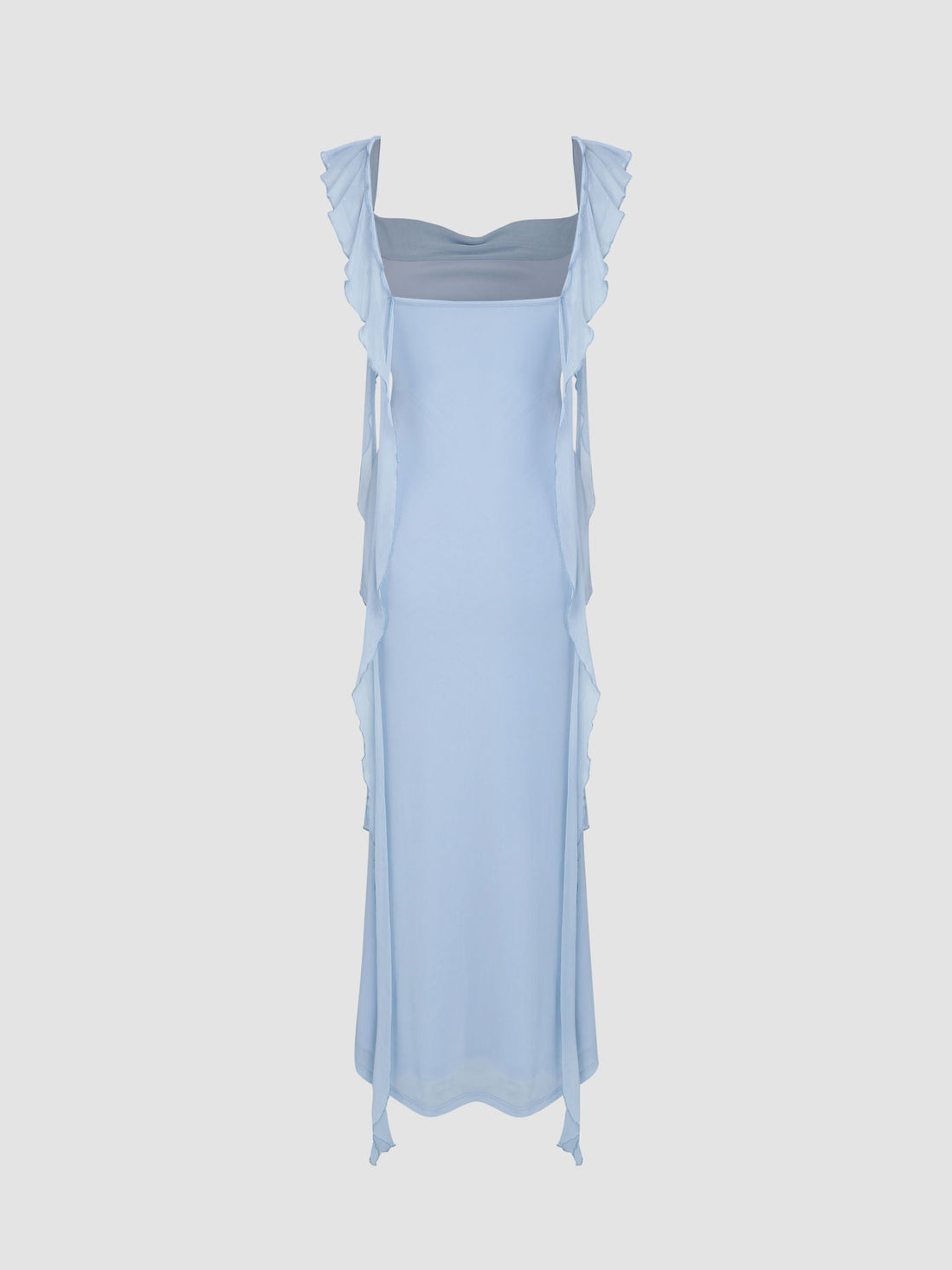 Mesh Ruffle Hem Maxi Dress Blue