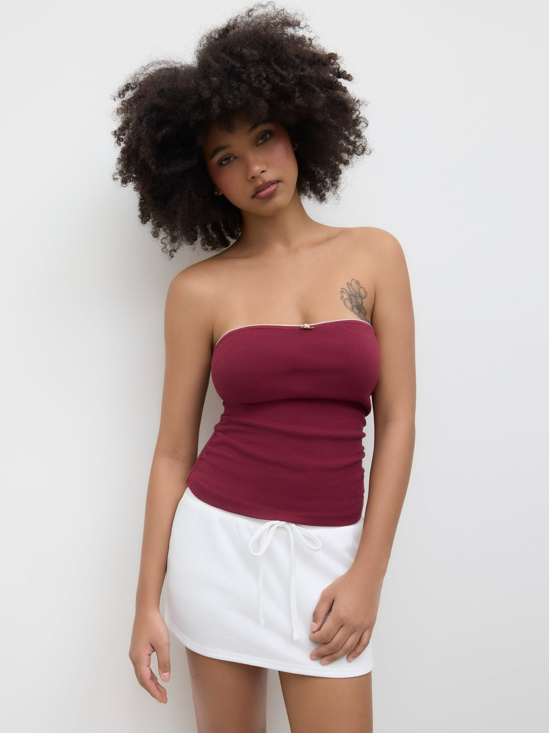 Cotton-blend Rosette Ruched Tube Top