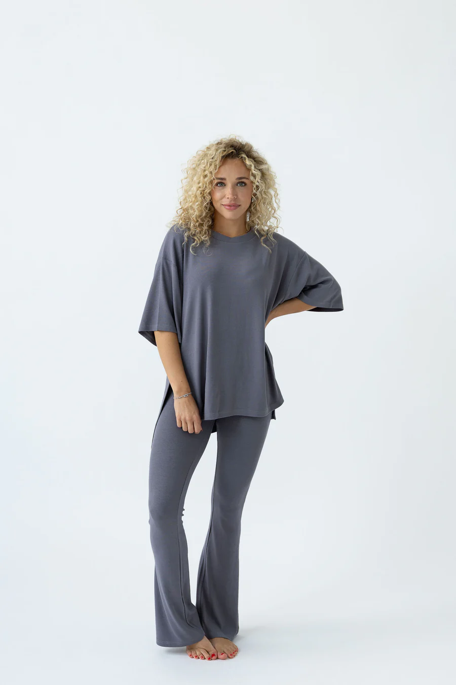 7MNST Cozy Chic Long Pant Set Slate