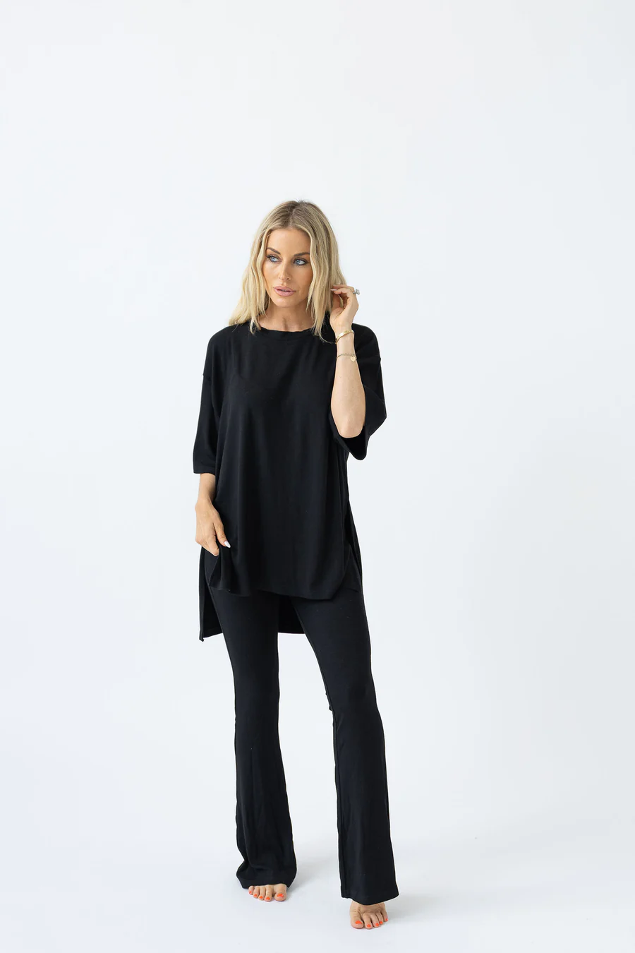 7MNST Cozy Chic Long Pant Set Black