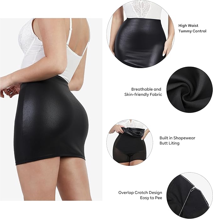 Faux Leather Mini Pencil Skirt High Waist Shapewear
