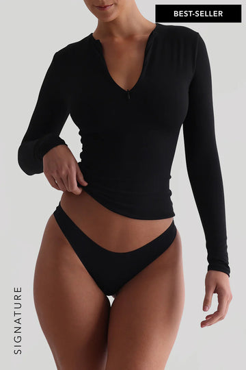 Zip-Up Long Sleeve T-Shirt