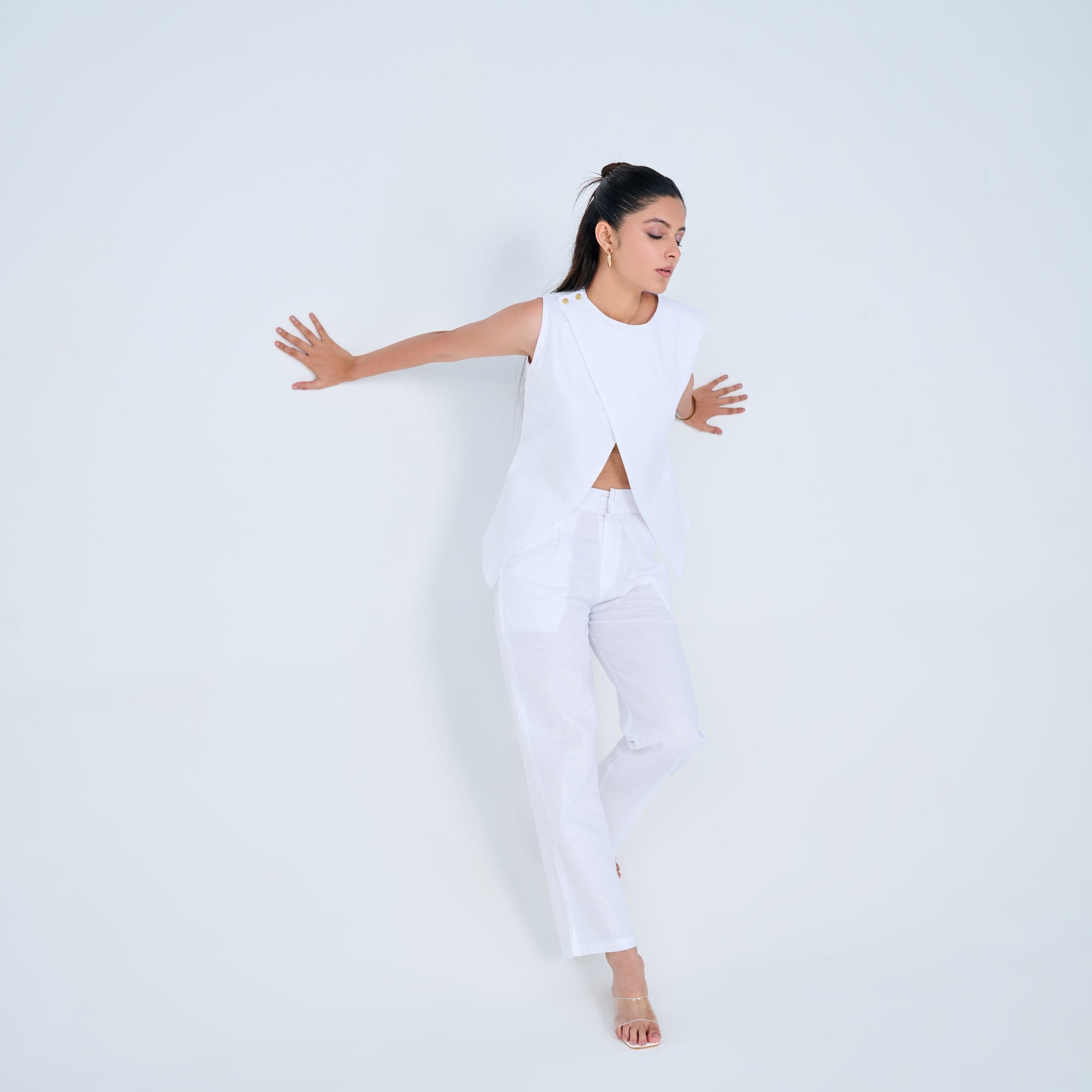 Cotton Blend Slit Formal Co-ord Set ( White )