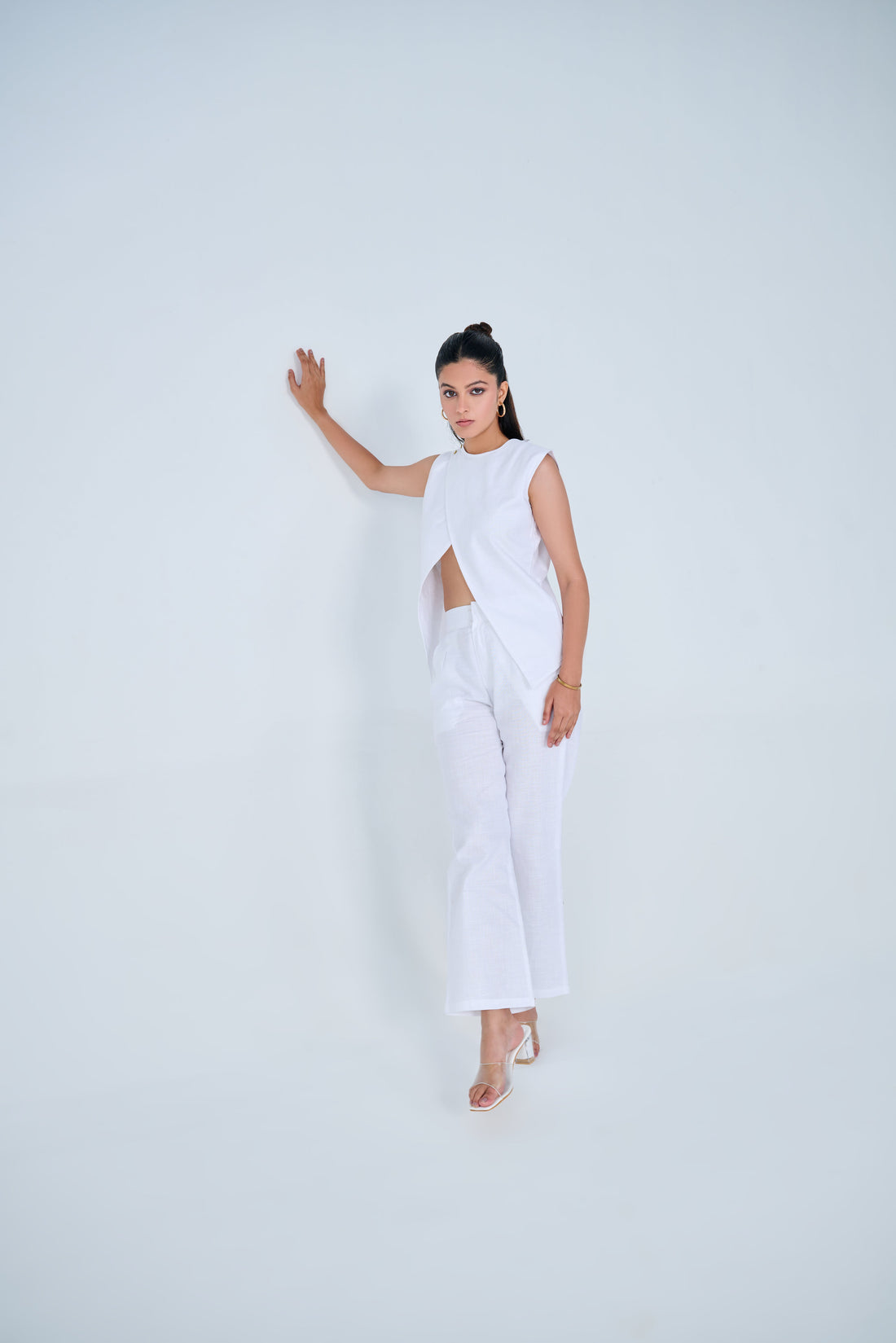 Cotton Blend Slit Formal Co-ord Set ( White )