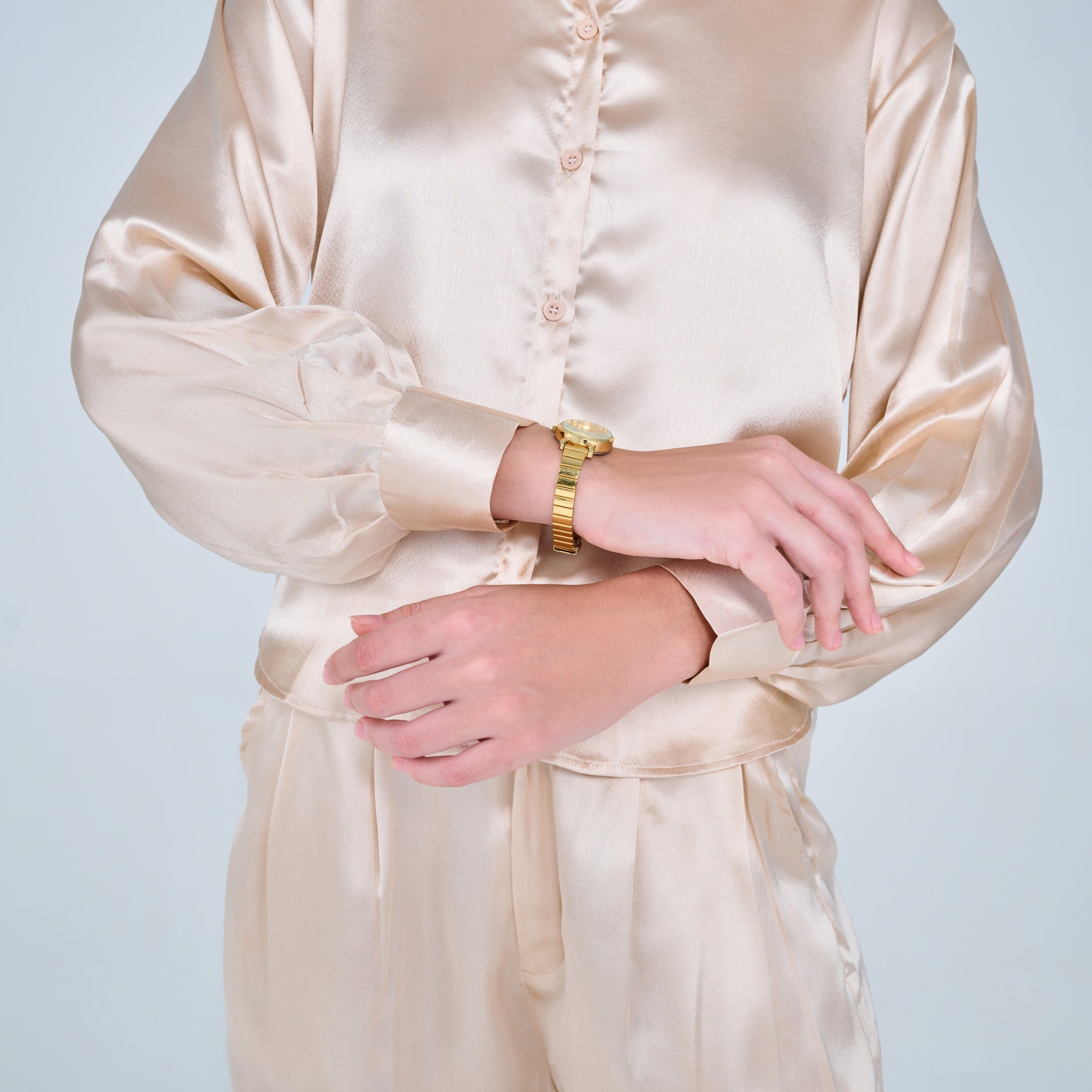 Bella Classic Satin Co-ord Set ( Champagne )