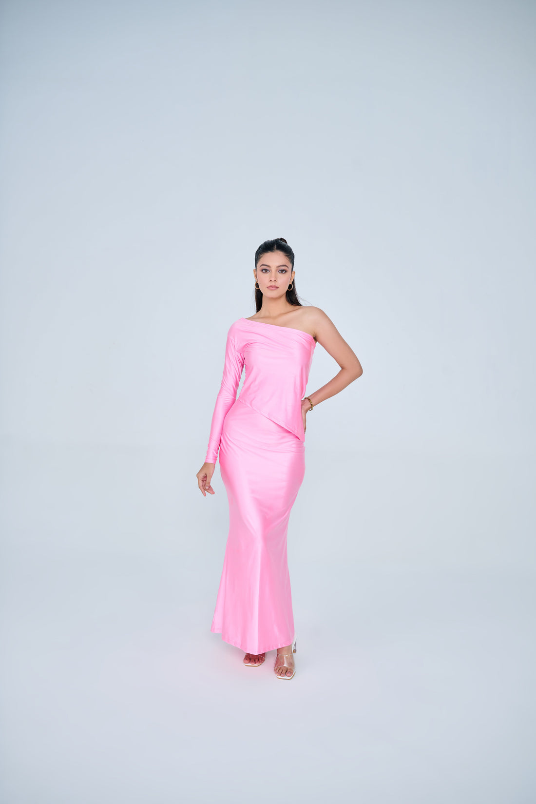 Classic One Shoulder & Skirt Co-ord Set ( PINK )