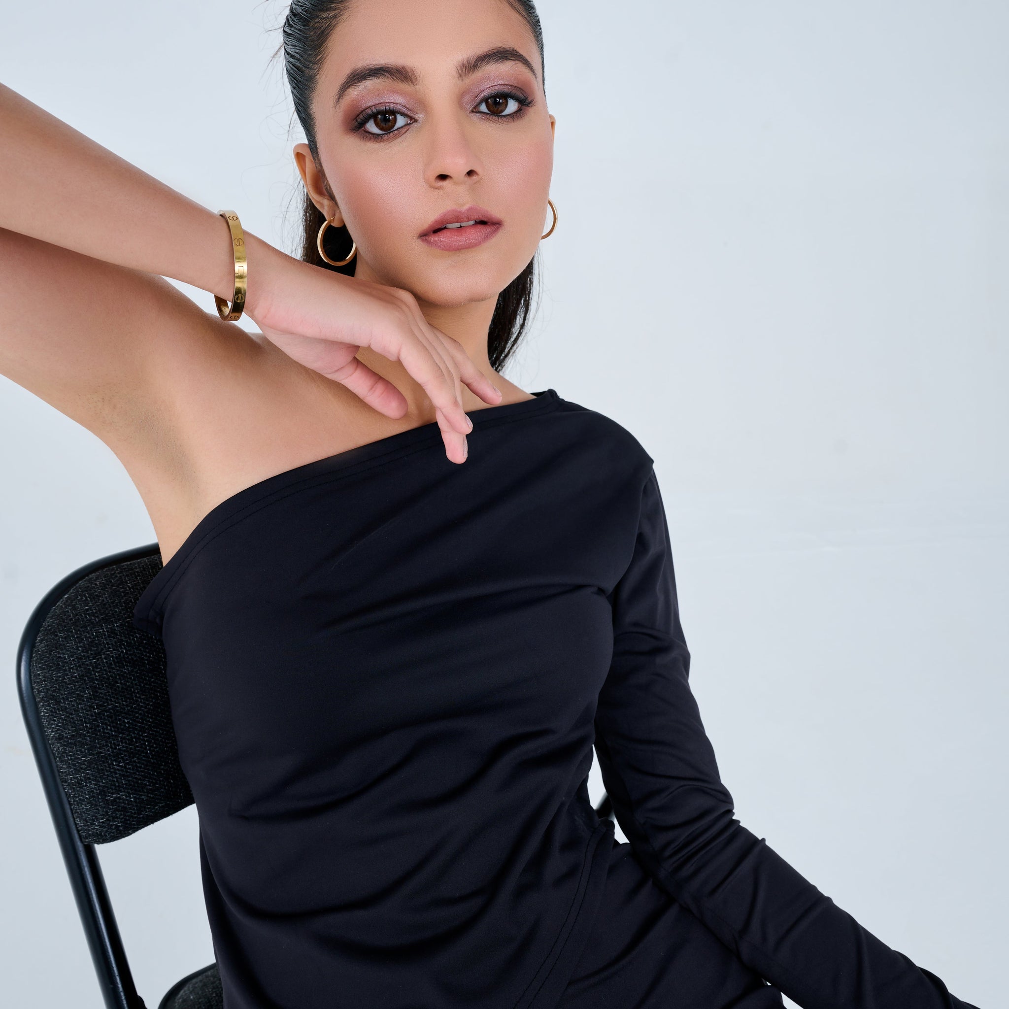 Classic One Shoulder & Skirt Co-ord Set ( Black )